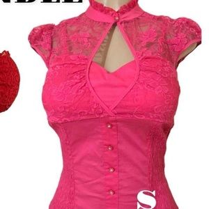 Sexy Pink Lace Blouse / Top, with buttons and a keyhole